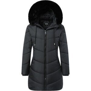 Women's Winter Warm Hood Down Coat Puffer Jacket Black Windproof Detachable